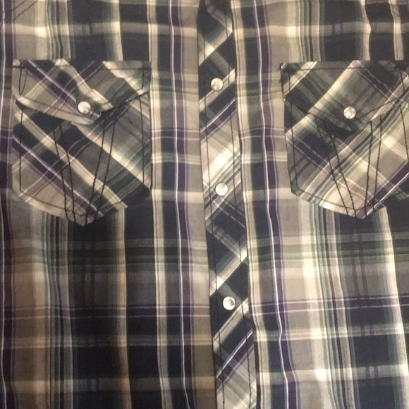 7 Diamonds Short Sleeve Button Up Pearl Snap Large - Picture 4 of 6